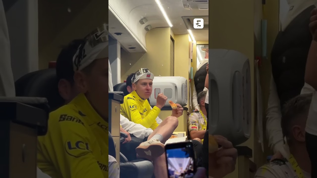 🍕🇸🇮 Après l’effort, le réconfort pour le maillot jaune Tadej Pogacar ! #tourdefrance #highlights